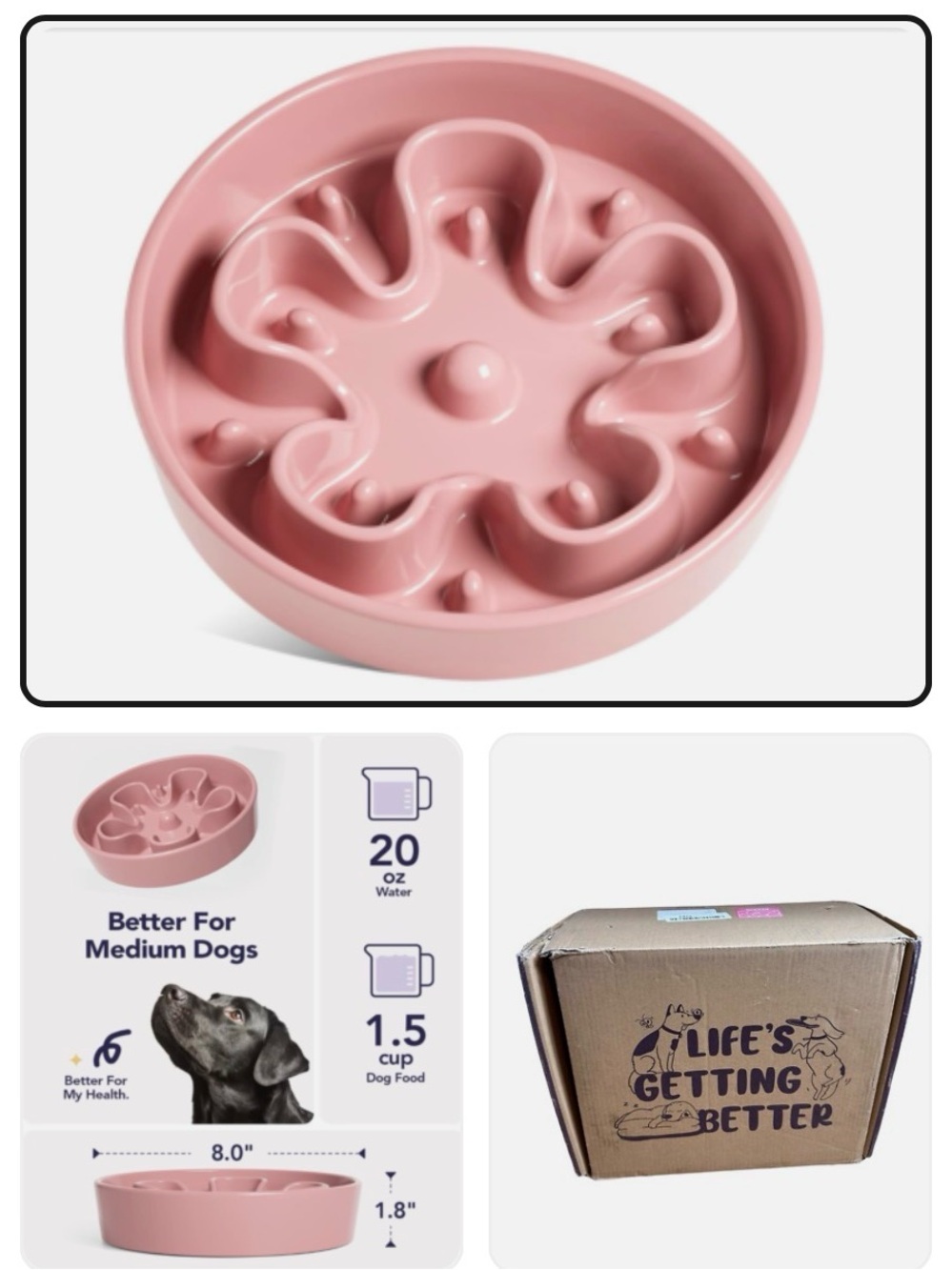 Slow Feed Dog Bowl - Pink Ceramic Slow Feeder